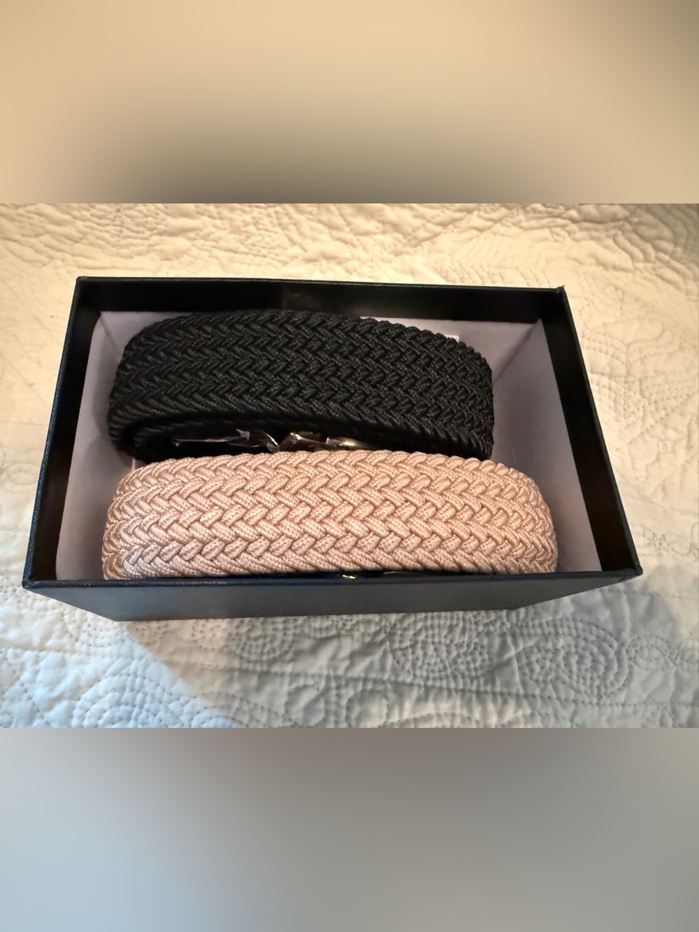 Braided Stretch Belt Duo — Black & Light Pink